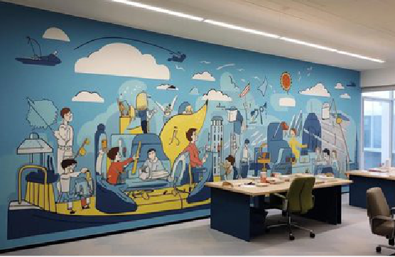 大田办公室墙绘的特点。
